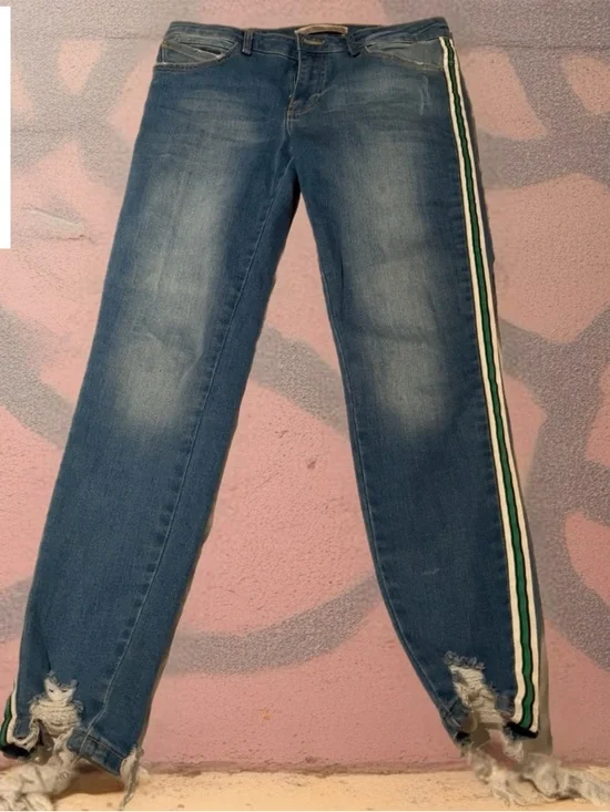 ZARA Women's  Blue Denim Jeans with Green Stripe - Picture 2 of 11